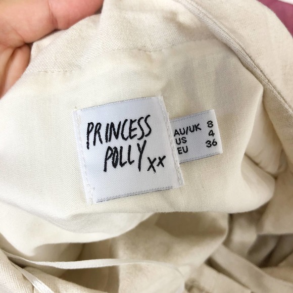 PRINCESS POLLY | Women's Size 4 Cream Beige Turin Collared Wrap Romper Pockets - Picture 3 of 9